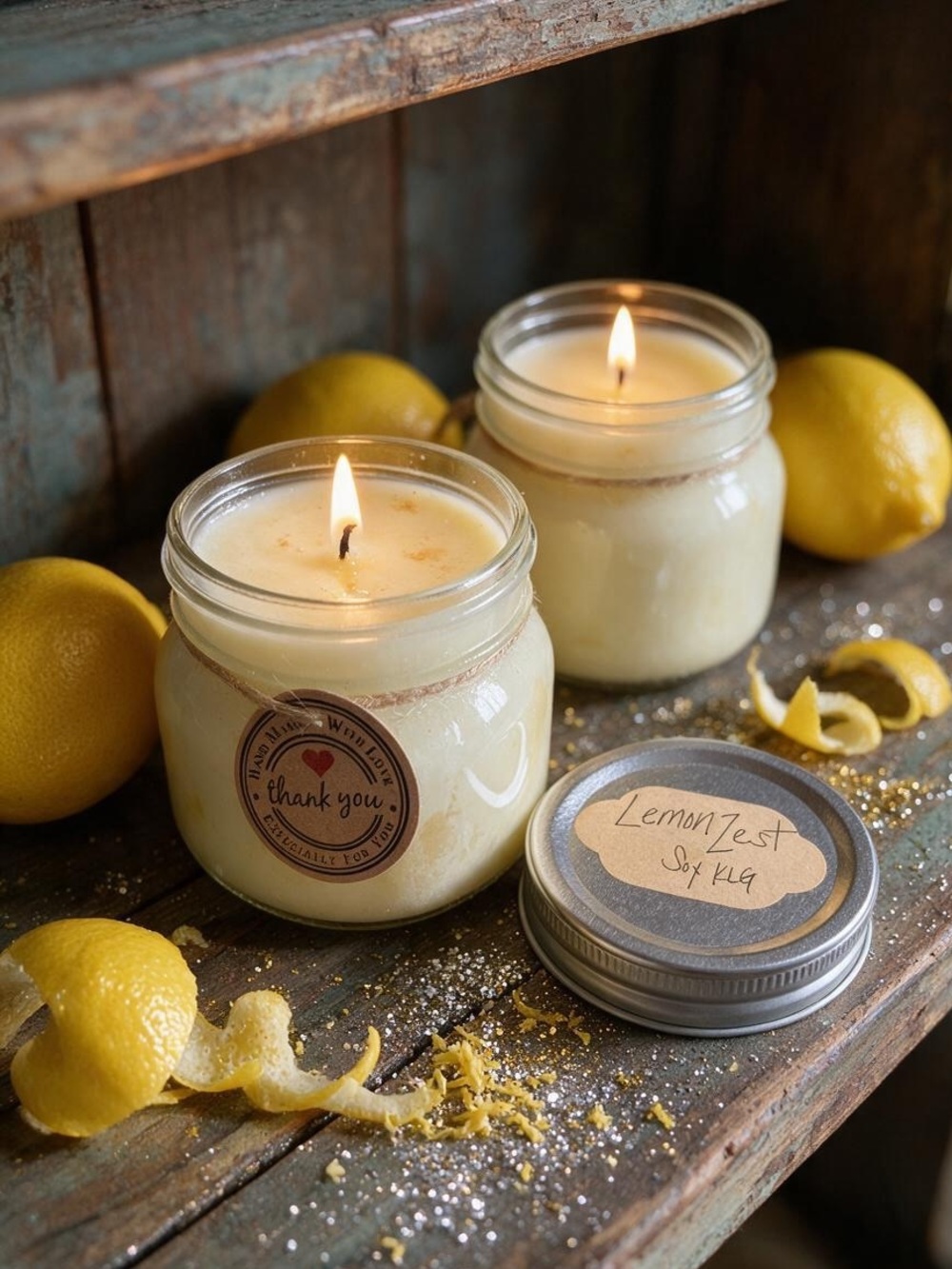 Handmade Lemon Zest Soy 8 oz Wax Candle - Single Wick- Yellow/ Cream Color - Picture 3 of 3
